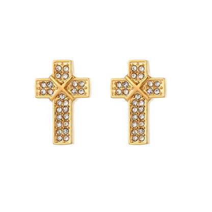 1 Pair Simple Style Cross Inlay 304 Stainless Steel Moissanite Gold Plated Ear Studs