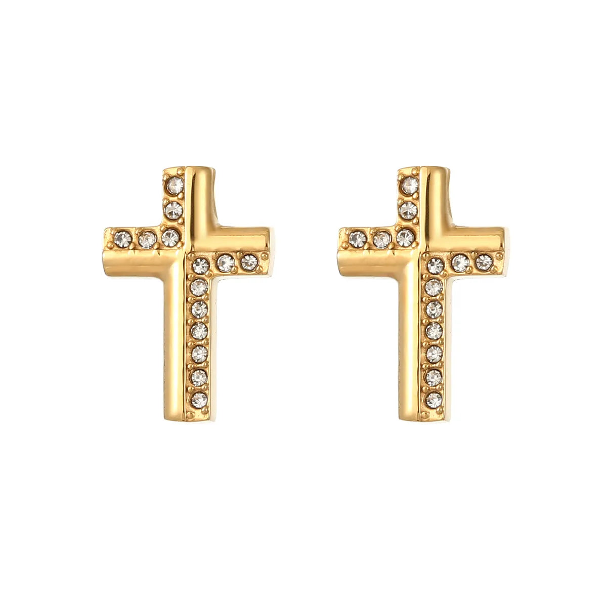 1 Pair Simple Style Cross Inlay 304 Stainless Steel Moissanite Gold Plated Ear Studs