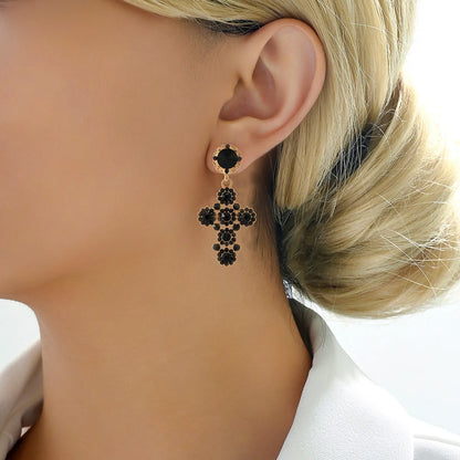 1 Pair Simple Style Cross Inlay Alloy Glass Drop Earrings