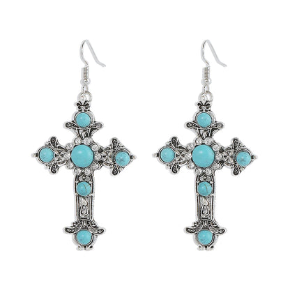 1 Pair Simple Style Cross Inlay Alloy Turquoise Drop Earrings