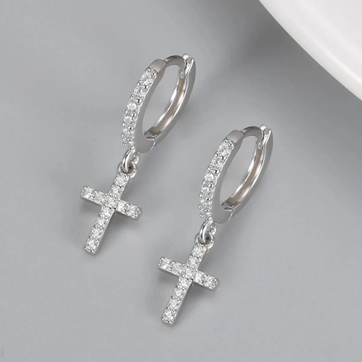 1 Pair Simple Style Cross Inlay Copper Rhinestones Drop Earrings