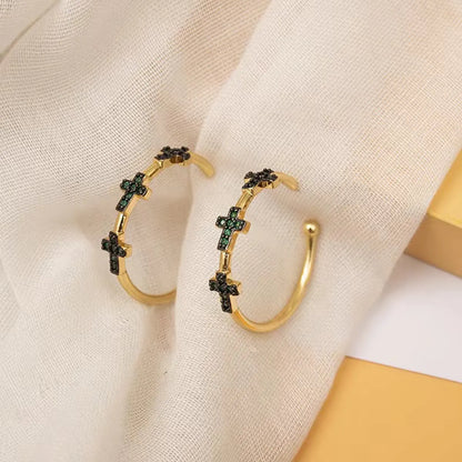 1 Pair Simple Style Cross Inlay Copper Zircon Earrings