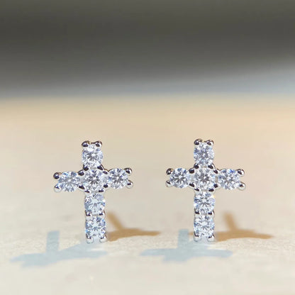 Simple Style Cross Sterling Silver Inlay Moissanite Ear Studs