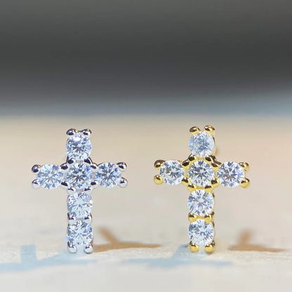 Simple Style Cross Sterling Silver Inlay Moissanite Ear Studs