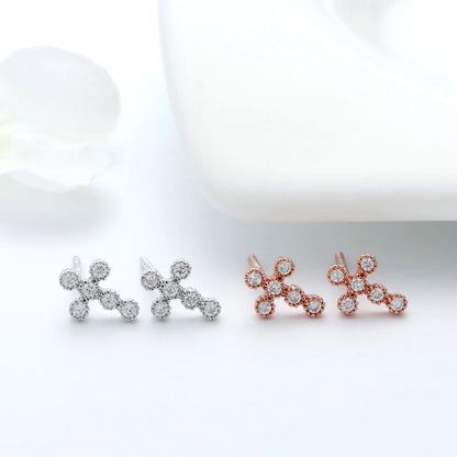 1 Pair Simple Style Cross Inlay Sterling Silver Zircon Ear Studs