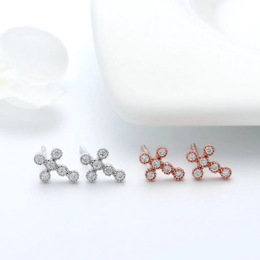 1 Pair Simple Style Cross Inlay Sterling Silver Zircon Ear Studs