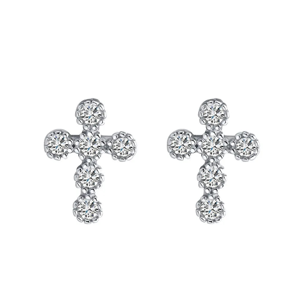 1 Pair Simple Style Cross Inlay Sterling Silver Zircon Ear Studs