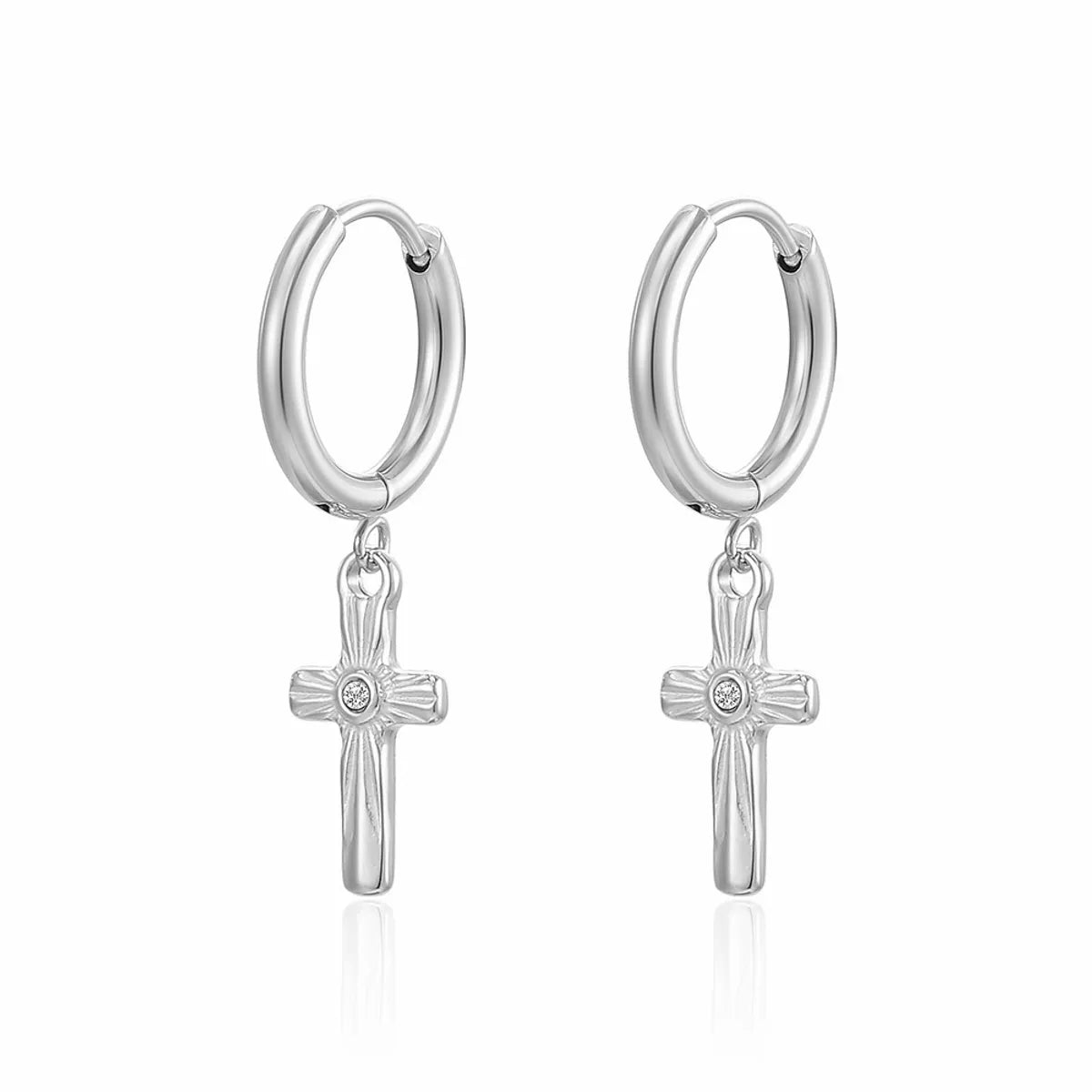 1 Pair Simple Style Cross Inlay Titanium Steel Rhinestones Drop Earrings