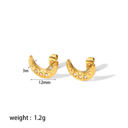 1 Pair Simple Style Cross Moon Polishing Plating Inlay Stainless Steel Zircon 18k Gold Plated Ear Studs