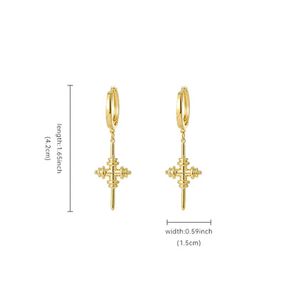 1 Pair Simple Style Cross Plating Copper Gold Plated Drop Earrings