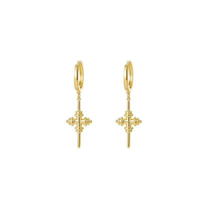 1 Pair Simple Style Cross Plating Copper Gold Plated Drop Earrings