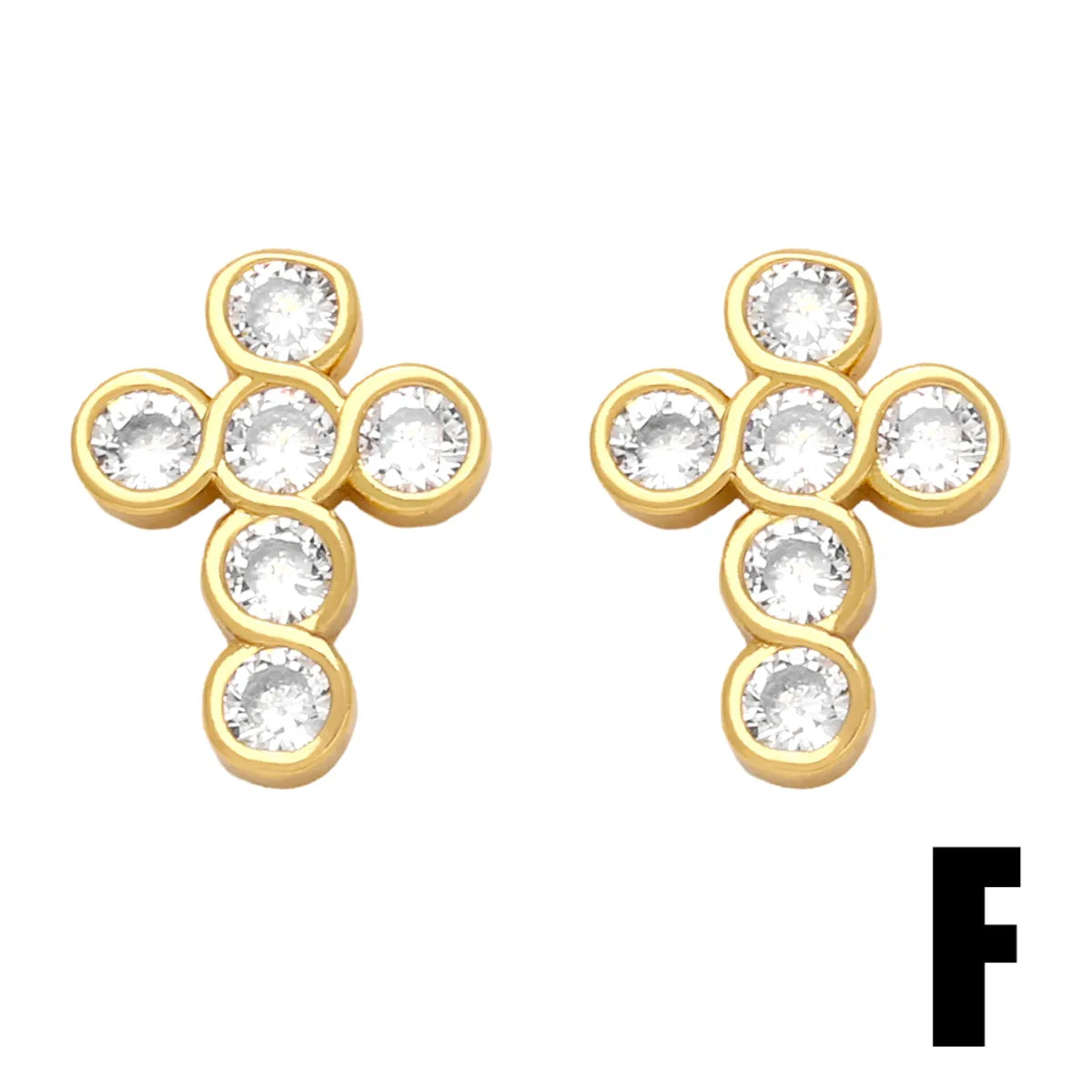 1 Pair Simple Style Cross Plating Inlay Copper Zircon 18k Gold Plated Ear Studs