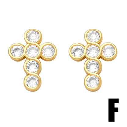 1 Pair Simple Style Cross Plating Inlay Copper Zircon 18k Gold Plated Ear Studs