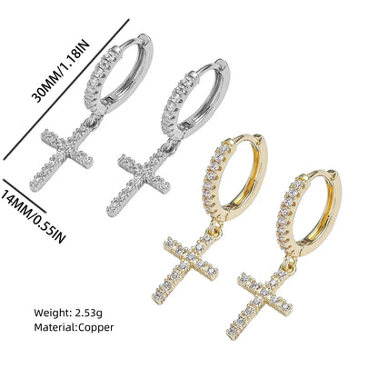 1 Pair Simple Style Cross Plating Inlay Copper Zircon White Gold Plated Gold Plated Drop Earrings