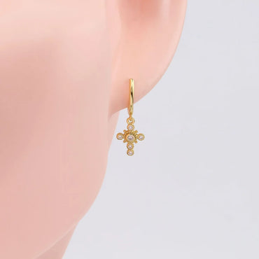 1 Pair Simple Style Cross Plating Inlay Sterling Silver Zircon White Gold Plated Gold Plated Drop Earrings