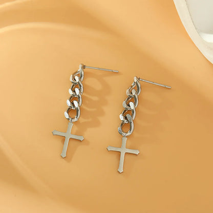 1 Pair Simple Style Cross Plating Stainless Steel 18k Gold Plated Drop Earrings