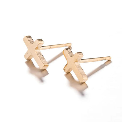 1 Pair Simple Style Cross Plating Stainless Steel Ear Studs