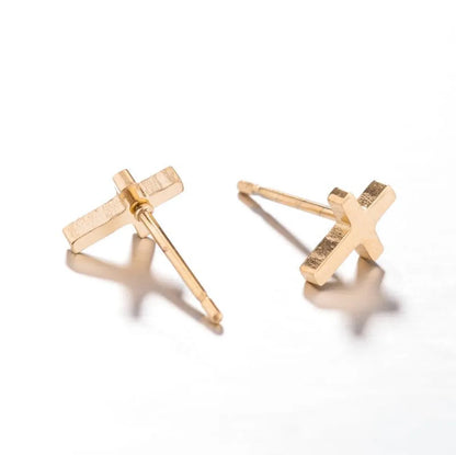 1 Pair Simple Style Cross Plating Stainless Steel Ear Studs