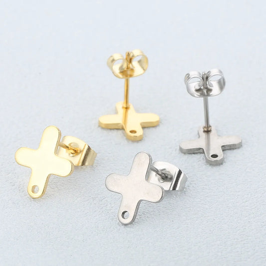 1 Pair Simple Style Cross Plating Stainless Steel Ear Studs