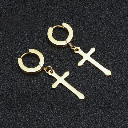 1 Pair Simple Style Cross Plating Titanium Steel Drop Earrings