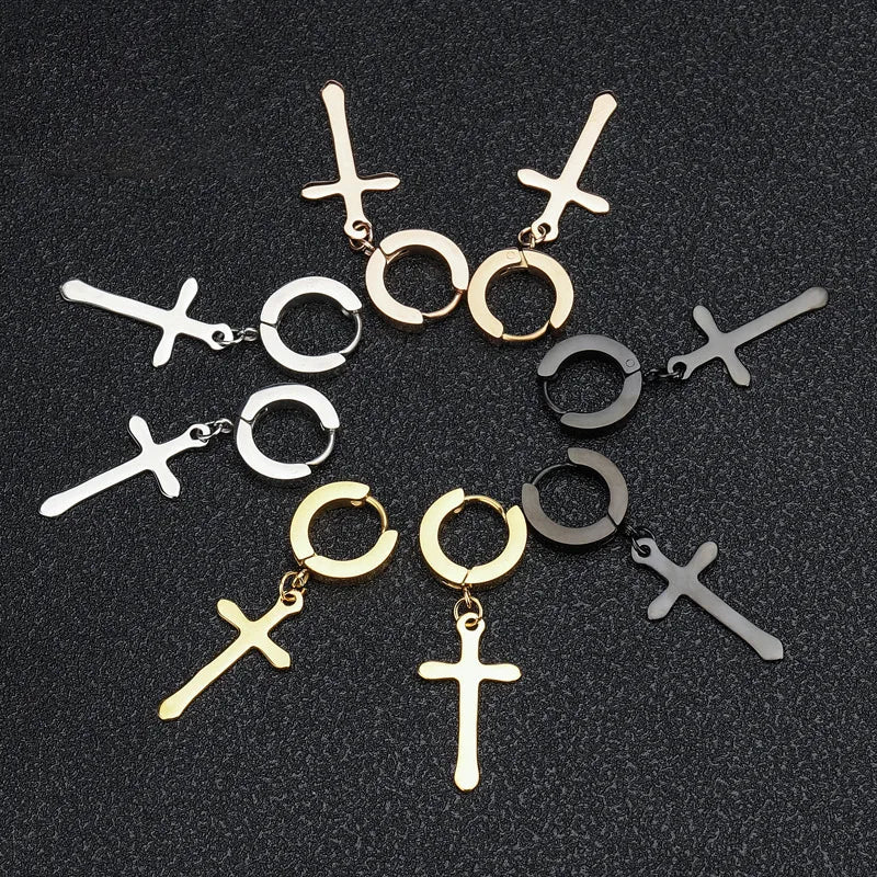 1 Pair Simple Style Cross Plating Titanium Steel Drop Earrings