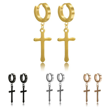 1 Pair Simple Style Cross Plating Titanium Steel Drop Earrings