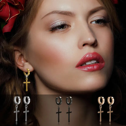 1 Pair Simple Style Cross Plating Titanium Steel Drop Earrings