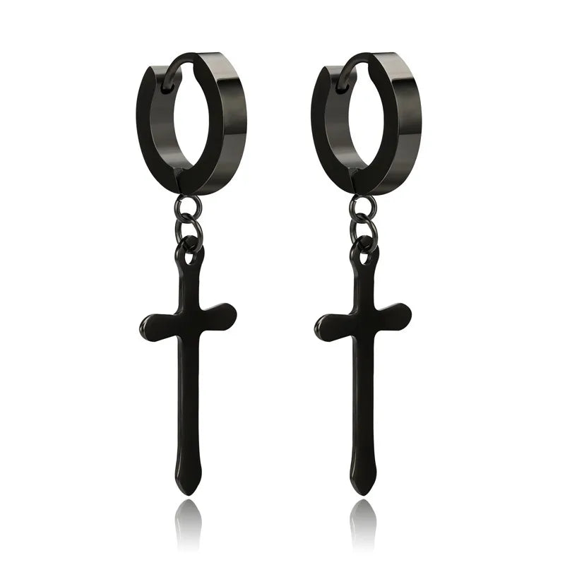 1 Pair Simple Style Cross Plating Titanium Steel Drop Earrings