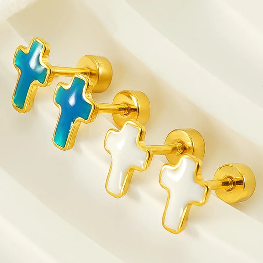 1 Pair Simple Style Cross Polishing Plating Stainless Steel 18k Gold Plated Ear Studs