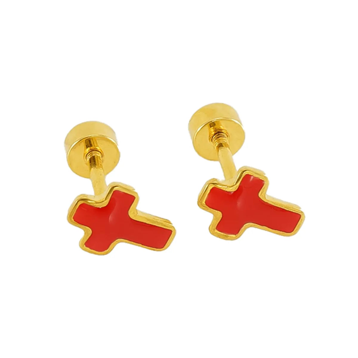 1 Pair Simple Style Cross Polishing Plating Stainless Steel 18k Gold Plated Ear Studs