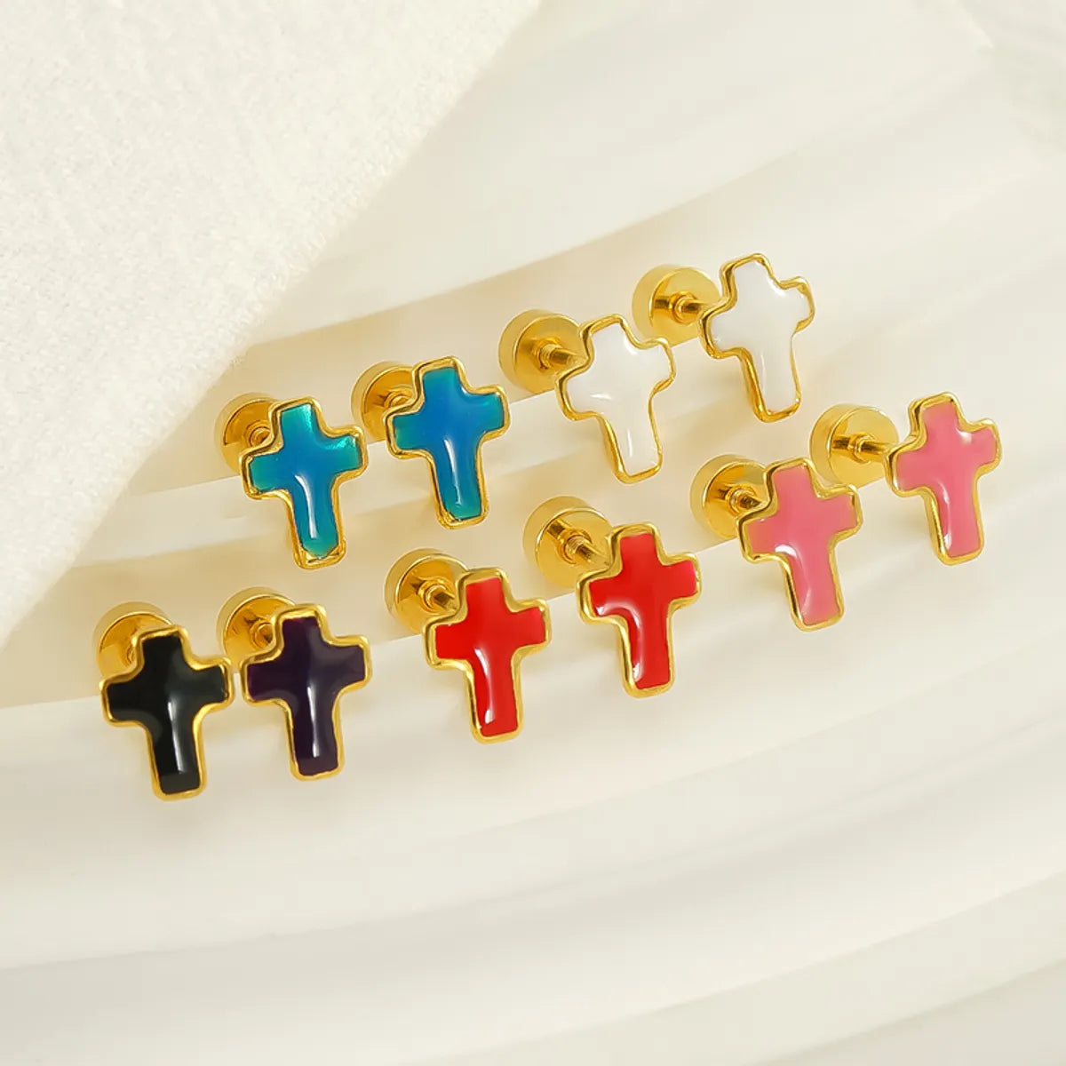 1 Pair Simple Style Cross Polishing Plating Stainless Steel 18k Gold Plated Ear Studs