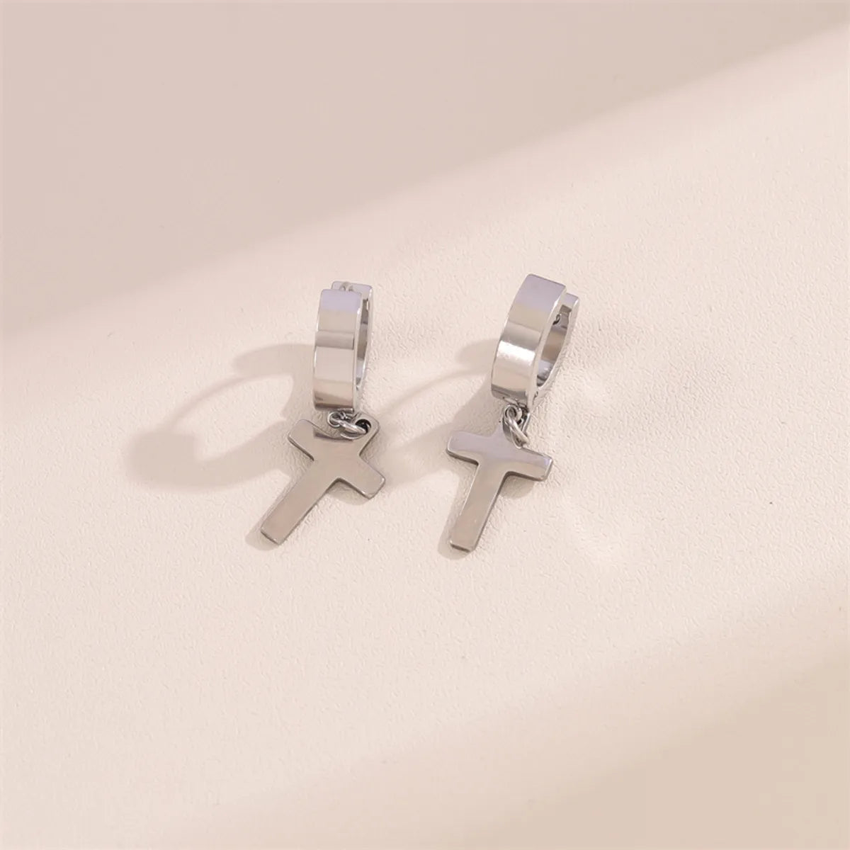 1 Pair Simple Style Cross Round Plating Stainless Steel 18k Gold Plated Earrings