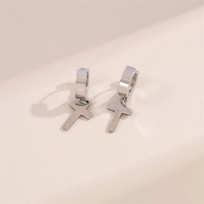 1 Pair Simple Style Cross Round Plating Stainless Steel 18k Gold Plated Earrings