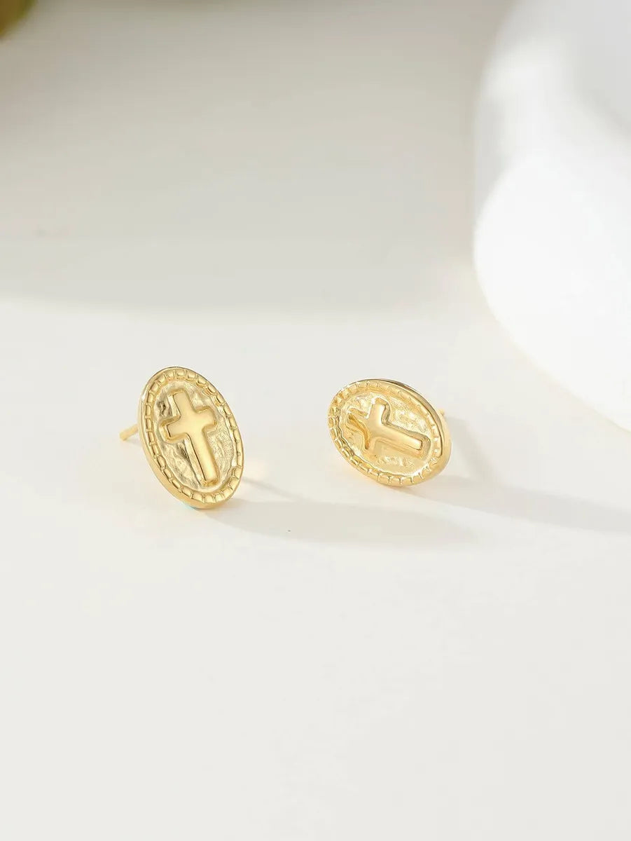 1 Pair Simple Style Cross Stainless Steel 18k Gold Plated Ear Studs