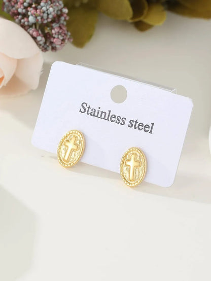 1 Pair Simple Style Cross Stainless Steel 18k Gold Plated Ear Studs