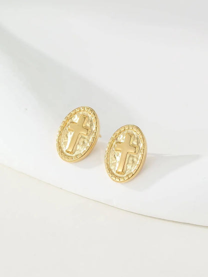 1 Pair Simple Style Cross Stainless Steel 18k Gold Plated Ear Studs