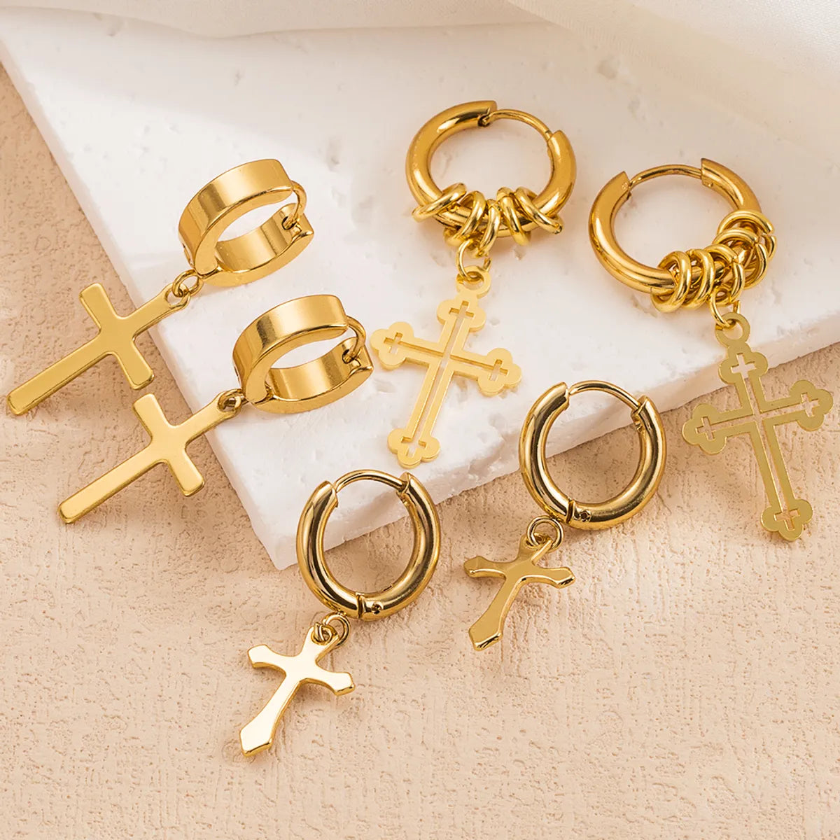 1 Pair Simple Style Cross Stainless Steel Drop Earrings