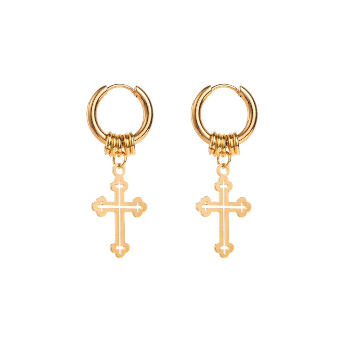 1 Pair Simple Style Cross Stainless Steel Drop Earrings