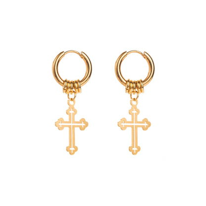 1 Pair Simple Style Cross Stainless Steel Drop Earrings