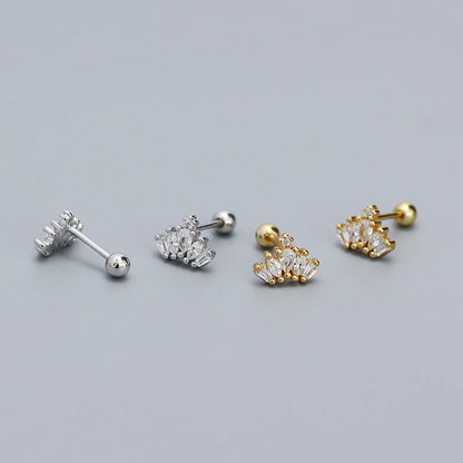 1 Pair Simple Style Crown Inlay Sterling Silver Zircon Ear Studs