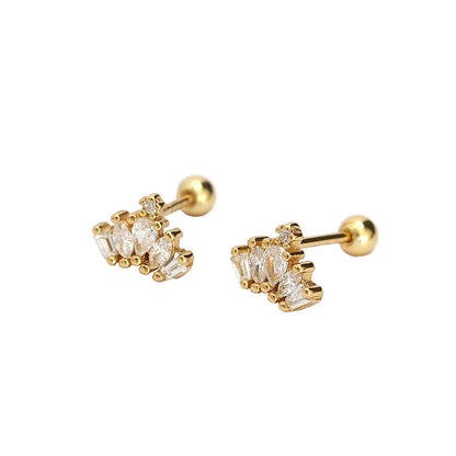 1 Pair Simple Style Crown Inlay Sterling Silver Zircon Ear Studs