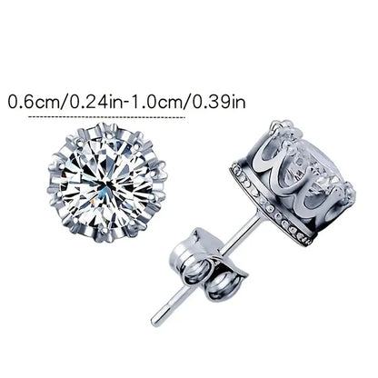 1 Pair Simple Style Crown Plating Inlay Copper Zircon Silver Plated Ear Studs