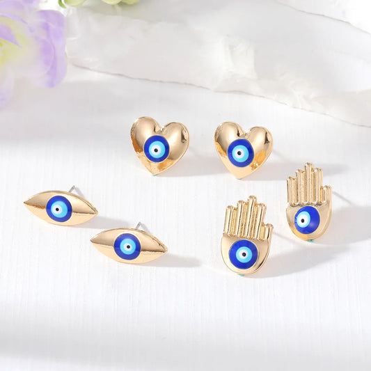 1 Pair Simple Style Devil'S Eye Hand Heart Shape Alloy Women'S Ear Studs