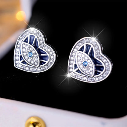 1 Pair Simple Style Devil's Eye Heart Shape Enamel Inlay Copper Zircon Ear Studs