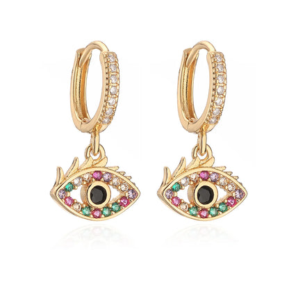 1 Pair Simple Style Devil's Eye Plating Inlay Copper Zircon 18k Gold Plated Drop Earrings