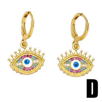 1 Pair Simple Style Devil's Eye Plating Inlay Copper Zircon 18k Gold Plated Drop Earrings