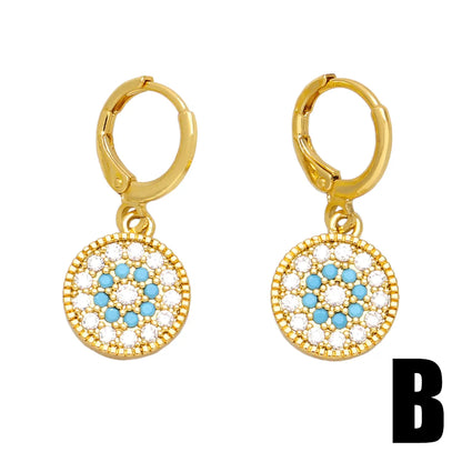 1 Pair Simple Style Devil's Eye Plating Inlay Copper Zircon 18k Gold Plated Drop Earrings