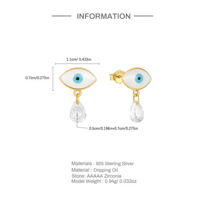 1 Pair Simple Style Devil's Eye Water Droplets Enamel Plating Zircon Sterling Silver Drop Earrings