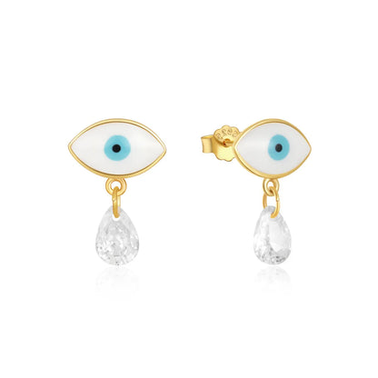 1 Pair Simple Style Devil's Eye Water Droplets Enamel Plating Zircon Sterling Silver Drop Earrings