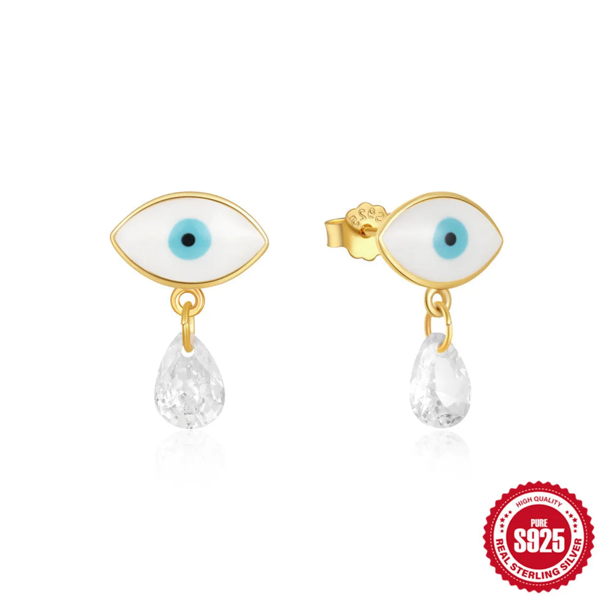 1 Pair Simple Style Devil's Eye Water Droplets Enamel Plating Zircon Sterling Silver Drop Earrings